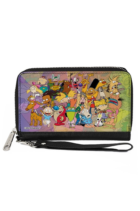 Nickelodeon Wallet, Zip Around, Nick 90s Character Group Pose Fade Multi Color , Vegan Leather