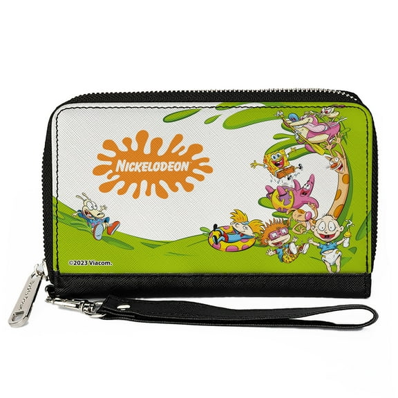 Nickelodeon Wallet, Zip Around, Nick 90s Character Mash Up And Nickelodeon Splat Logo White , Vegan Leather