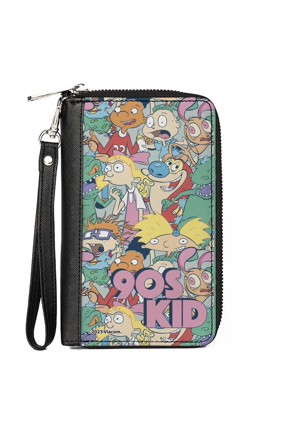 Nickelodeon Wallet, Zip Around, Nick Rewind 90s Kid Character Mash Up Collage , Vegan Leather