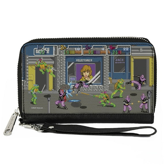 Nickelodeon Wallet, Zip Around, Ninja Turtles Battle Purple Foot Soldier Ninja Arcade Scene, Vegan Leather