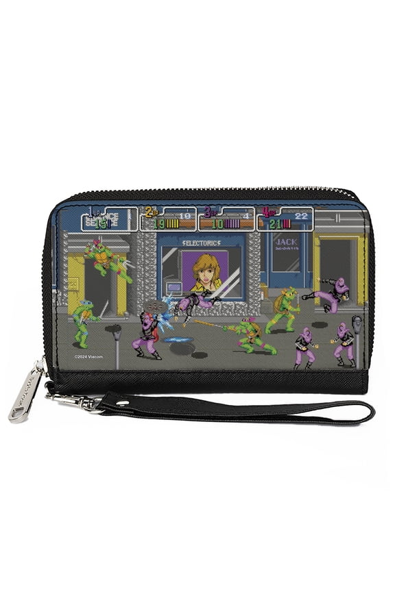Nickelodeon Wallet, Zip Around, Ninja Turtles Battle Purple Foot Soldier Ninja Arcade Scene, Vegan Leather