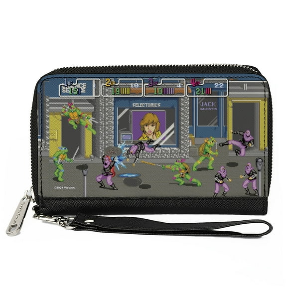 Nickelodeon Wallet, Zip Around, Ninja Turtles Battle Purple Foot Soldier Ninja Arcade Scene, Vegan Leather