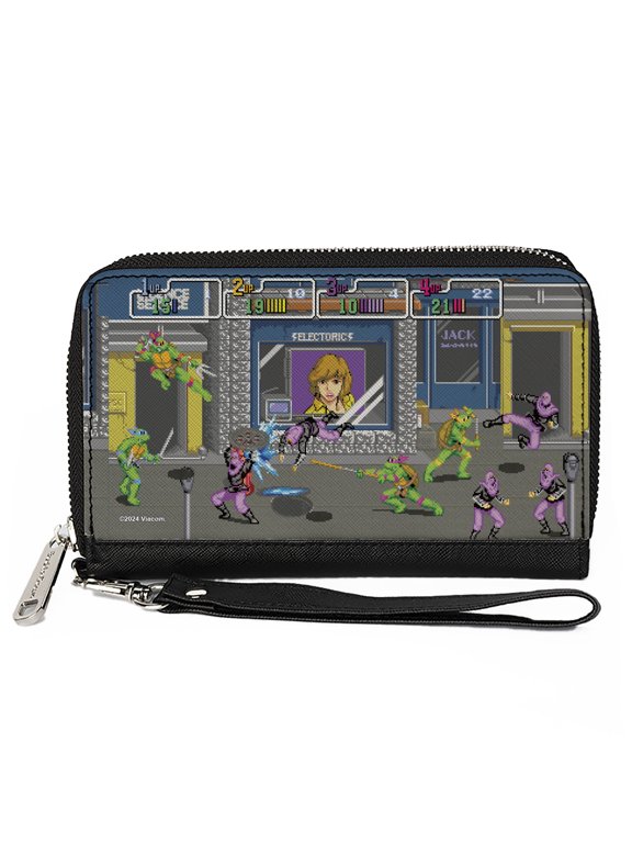 Nickelodeon Wallet, Zip Around, Ninja Turtles Battle Purple Foot Soldier Ninja Arcade Scene, Vegan Leather
