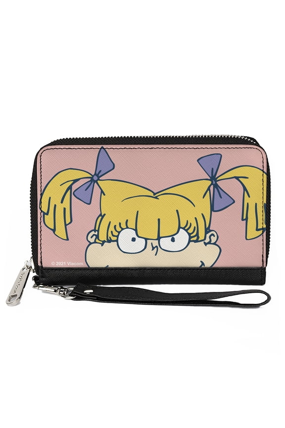 Nickelodeon Wallet, Zip Around, Rugrats Angelica Face Close Up Pink, Vegan Leather