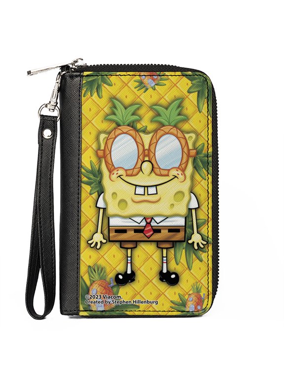 Nickelodeon Wallet, Zip Around, SpongeBob Pineapple Eyes Pose Pineapple Gold, Vegan Leather
