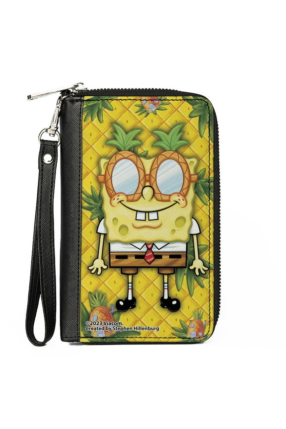 Nickelodeon Wallet, Zip Around, SpongeBob Pineapple Eyes Pose Pineapple Gold, Vegan Leather