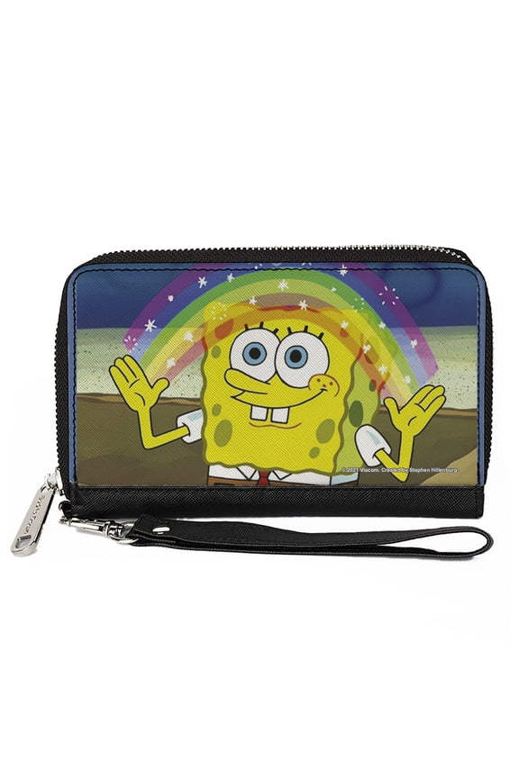 Nickelodeon Wallet, Zip Around, SpongeBob SquarePants Imagination Smiling Rainbow Pose, Vegan Leather