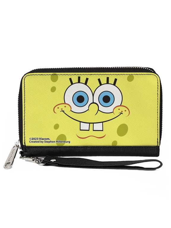 Nickelodeon Wallet, Zip Around, Spongebob Face Close Up Yellows, Vegan Leather