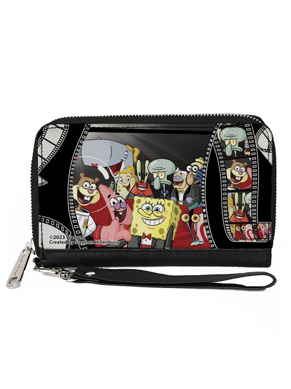 Nickelodeon Wallet, Zip Around, Spongebob Group On Red Carpet Film Strip, Vegan Leather