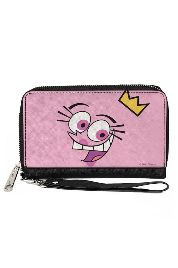 Nickelodeon Wallet, Zip Around, The Fairly OddParents Wanda Face Expression Close Up Pink, Vegan Leather