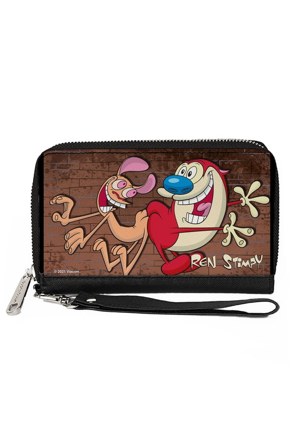 Nickelodeon Wallet, Zip Around, The Ren and Stimpy Show Booty Bump Pose Brick Wall Browns, Vegan Leather