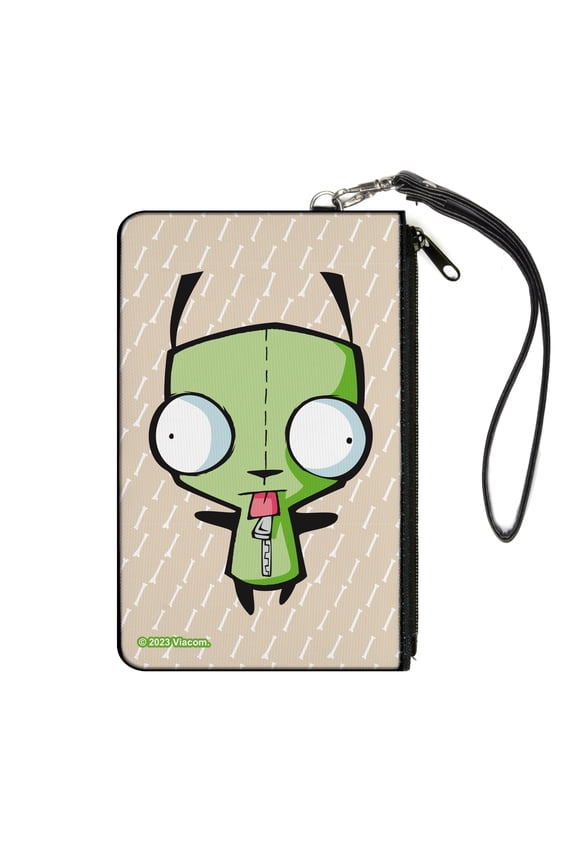 Nickelodeon Wallet, Zip Clutch, Invader Zim GIR Pose and Bone Tan White, Canvas