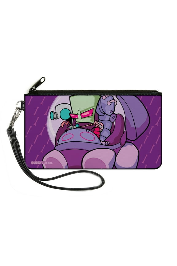 Nickelodeon Wallet, Zip Clutch, Invader Zim and GIR Voot Cruiser Pose and Bone Purples, Canvas
