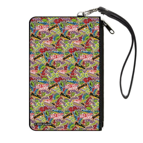 Nickelodeon Wallet, Zip Clutch, Ninja Turtles Sticker Slaps Collage White Multi Color, Canvas