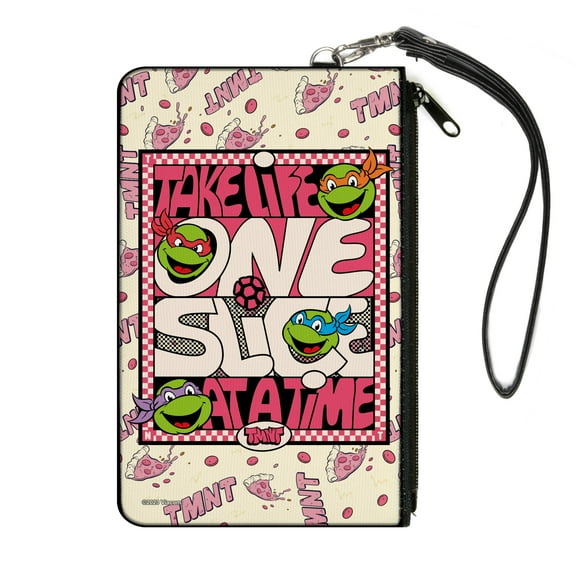 Nickelodeon Wallet, Zip Clutch, Ninja Turtles Take Life One Slice at a Time Pizza Collage, Canvas