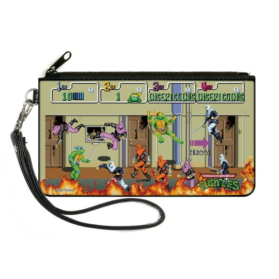 Nickelodeon Wallet, Zip Clutch, Teenage Mutant Ninja Turtles 8 Bit Video Battle Scene, Canvas
