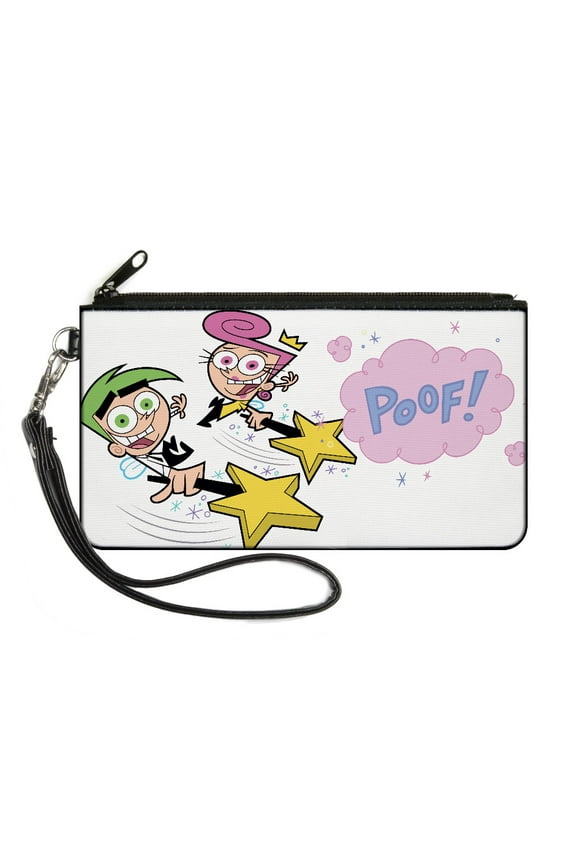 Nickelodeon Wallet, Zip Clutch, The Fairly Oddparents Cosmo and Wanda Poof Pose White, Canvas