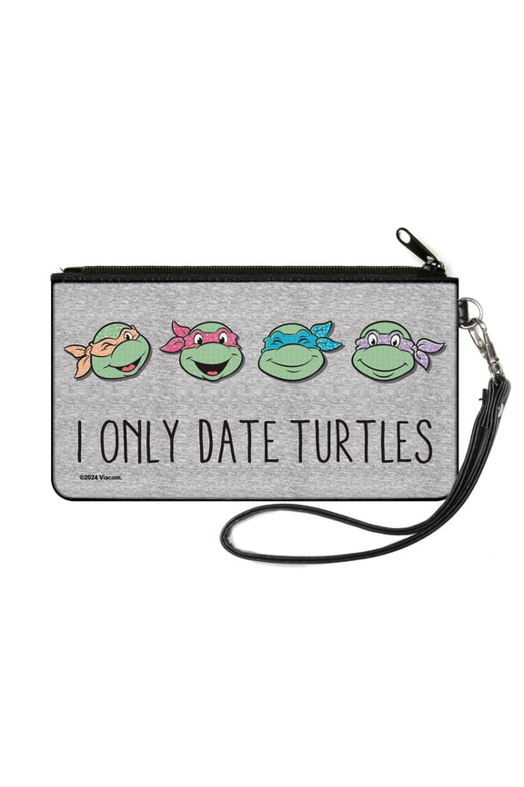 Nickelodeon Wallet, Zip Pouch, Ninja Turtles I Only Date Turtles Expressions Grays, Canvas