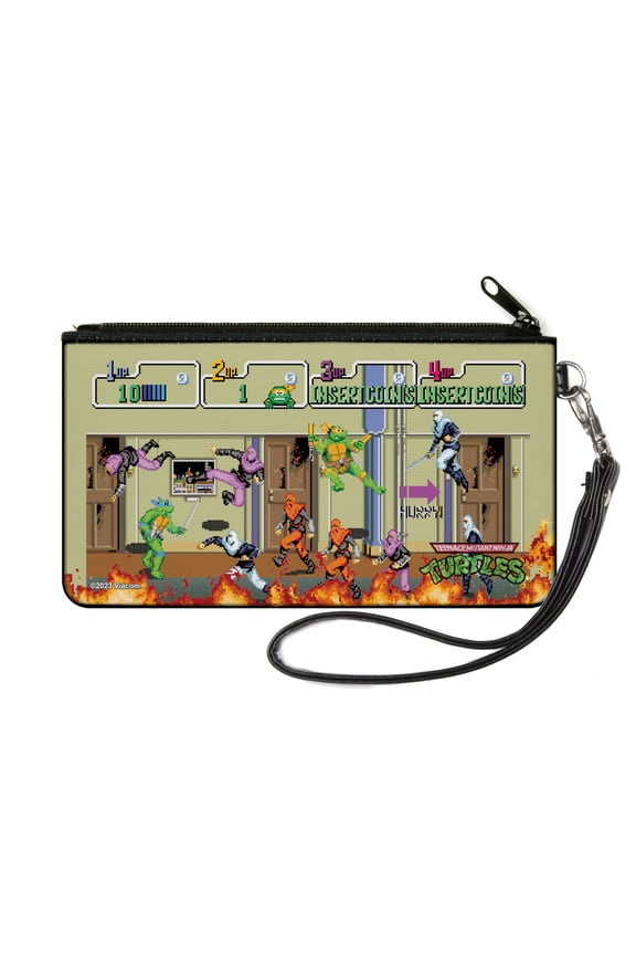Nickelodeon Wallet, Zip Pouch, Teenage Mutant Ninja Turtles 8 Bit Video Battle Scene, Canvas