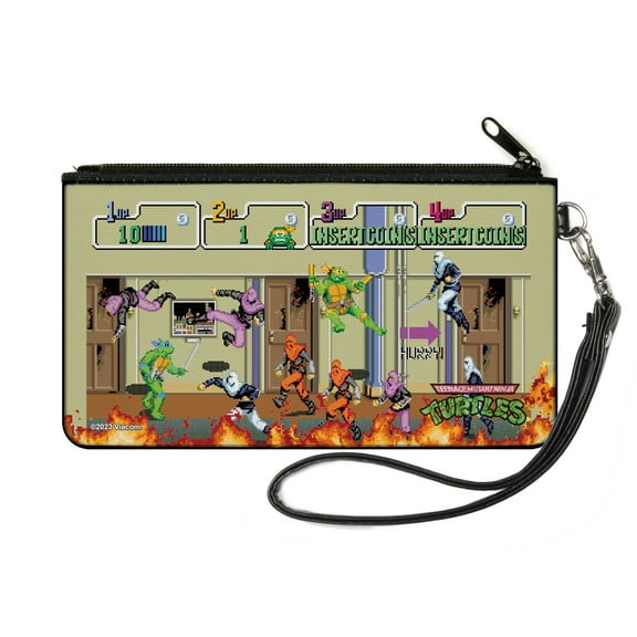 Nickelodeon Wallet, Zip Pouch, Teenage Mutant Ninja Turtles 8 Bit Video Battle Scene, Canvas