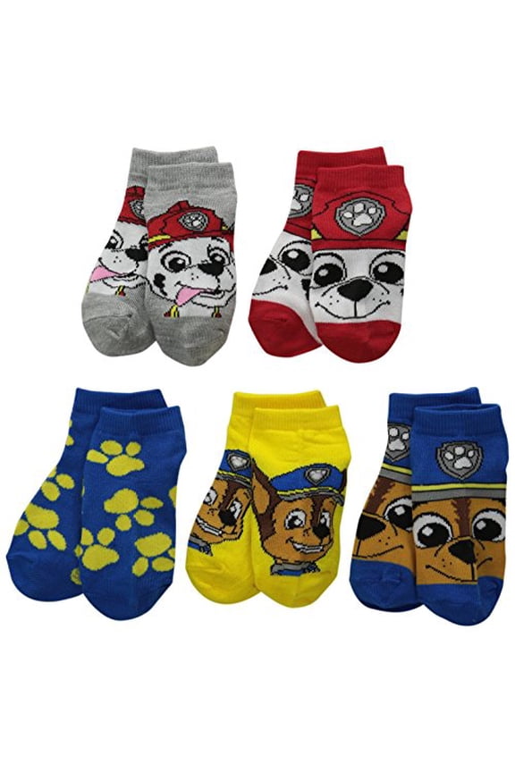 boys Paw Patrol 5 Pack Shorty Casual Sock, Assorted Big Face, Shoe Size 4-8 US
