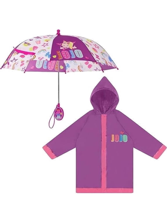 girls Kids Umbrella and Poncho Raincoat Set, Jojo Siwa Rain Wear for Girls Ages 4-7