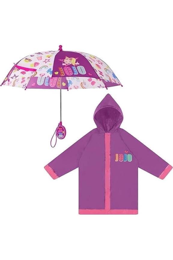 girls Kids Umbrella and Poncho Raincoat Set, Jojo Siwa Rain Wear for Girls Ages 4-7
