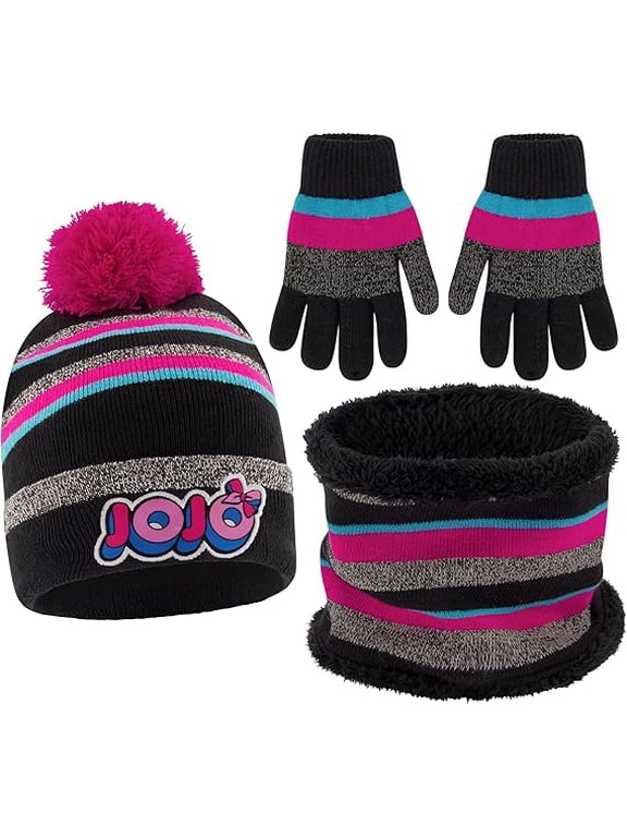 girls Winter Hat, Scarf, and Kids Gloves Sets, Jojo Siwa Beanie for Ages 4-7