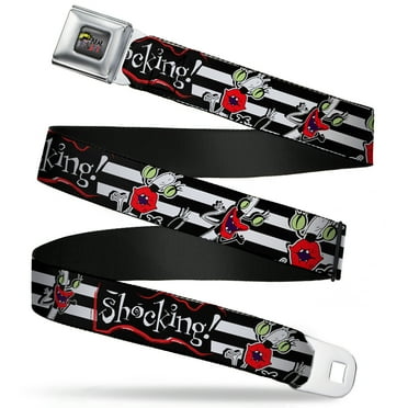 Nickelodeon Belt, Seatbelt Buckle Belt, Oblina Poses Shocking Stripe Black White, 24 to 38 Inches
