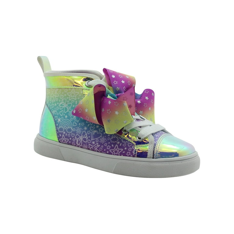 JoJo Siwa High Top Athletic Shoes Lace Up Silver Multicolor Bow Size 1.5