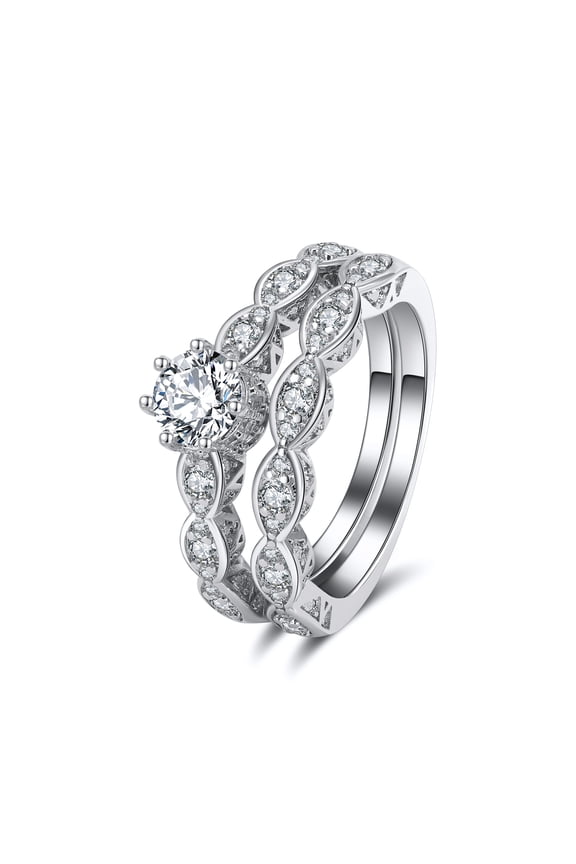 Nickie Wedding Ring Set Engagement Ring Matching Band CZ Womens Ginger Lyne Collection