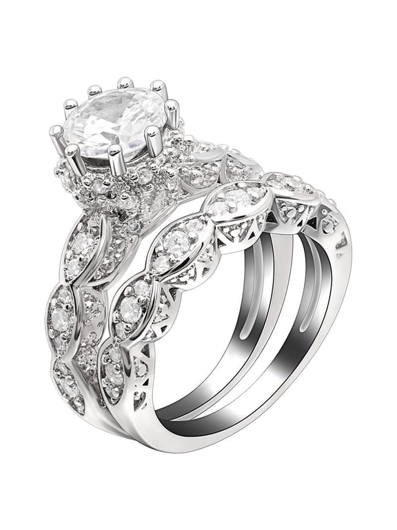 Nickie Wedding Ring Set Engagement Ring Matching Band Cz Womens Ginger Lyne Collection