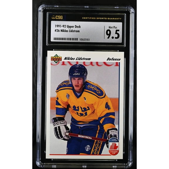 Nicklas Lidstrom Sweden 1991-92 Upper Deck Rookie Card CSG graded 9.5 MINT PLUS