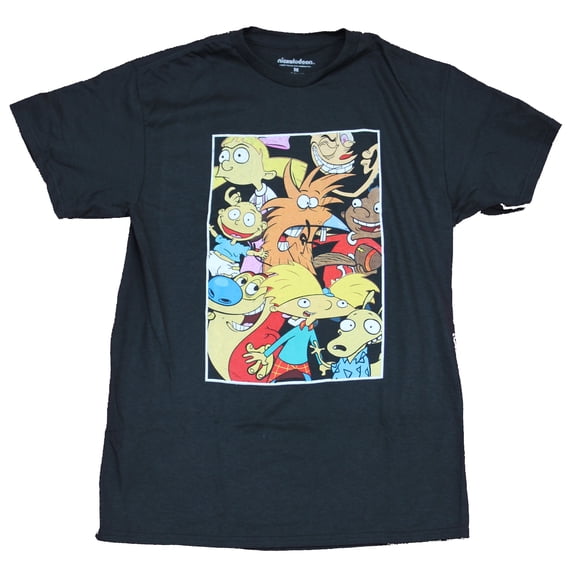 Nicktoons Mens T-Shirt - Classic 90's Group Ren Stimpy Arnold Rugrats Rocko (Large)