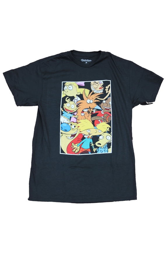 Nicktoons Mens T-Shirt - Classic 90's Group Ren Stimpy Arnold Rugrats Rocko (Large)