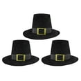 thumbnail image 1 of Nicky Bigs Novelties 3 PK Deluxe Pilgrim Hat With Buckle Quaker Amish Top Hat Cap Flat Topped Costume, 1 of 6