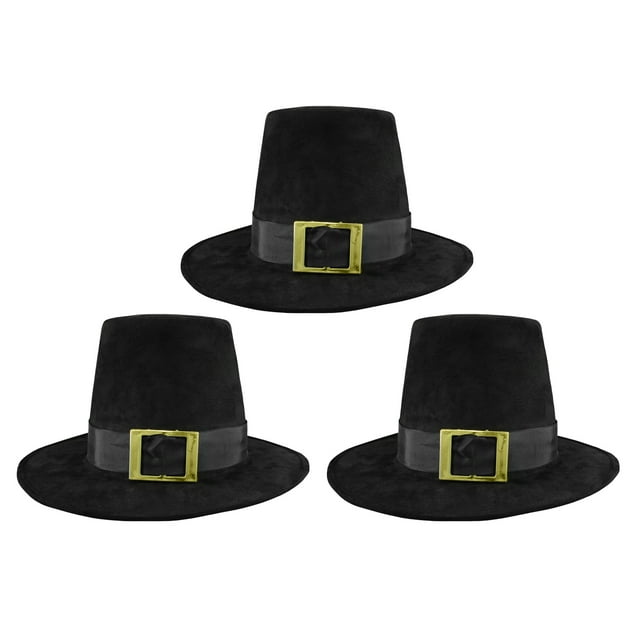 Nicky Bigs Novelties 3 PK Deluxe Pilgrim Hat With Buckle Quaker Amish