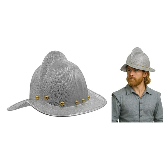 Adult 16th Century Silver Knight John Smith Spanish Conquistador Hat Helmet Prop