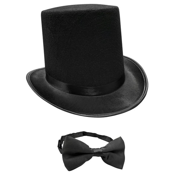Nicky Bigs Novelties Adult 6 Inch Felt Top Hat Matching Bowtie Formal Cosplay Costume Accessory Set