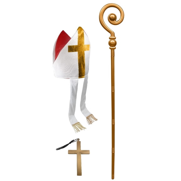 Nicky Bigs Novelties Adult Bishop Priest Pope Hat And Gold Crozier Staff Saint Costume Accessory Set