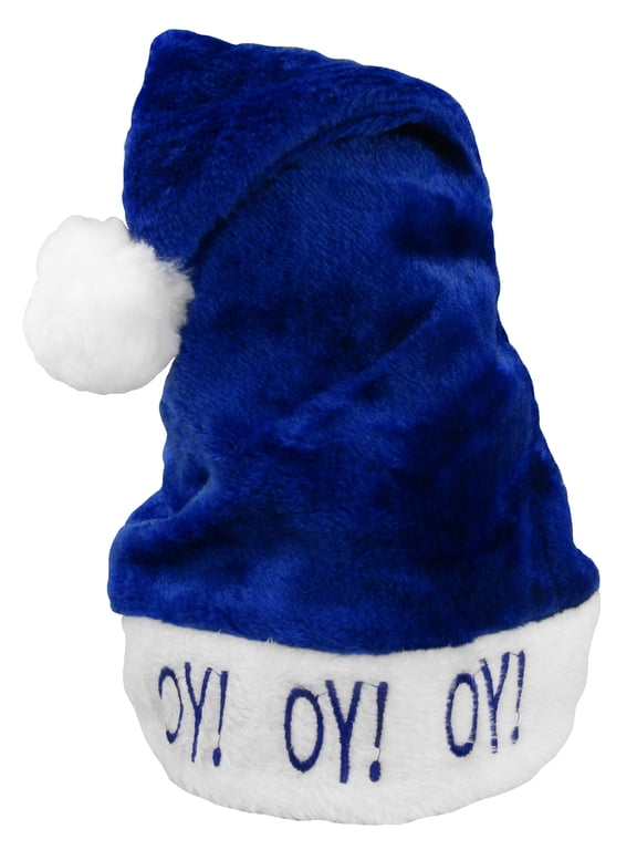 Adult Chanukah Oy Holiday Blue and White Hanukkah Soft Fuzzy Hat with Puff Ball