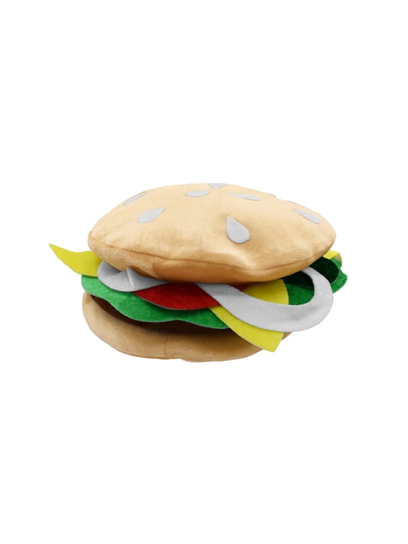 Adult Cheeseburger Hat - Adults Hamburger Hats - Novelty Silly Burger Cap - Funny Fast Food Costume Accessory, Multi-color, One Size