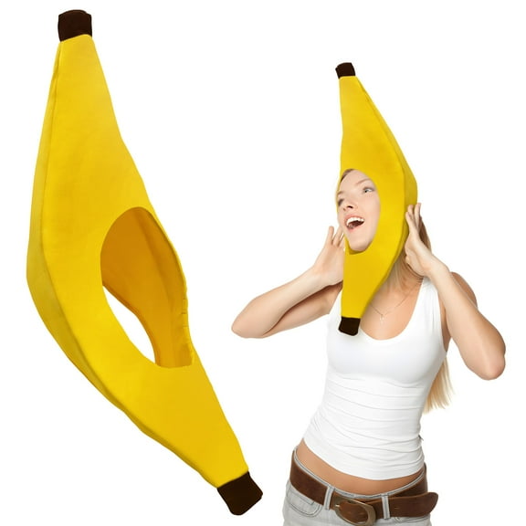 Nicky Bigs Novelties Adult Cosplay Oversized Yellow Banana Hat Brown Tips Halloween Fruit Food Hats Costume Accessory