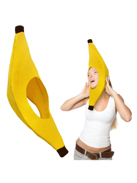 Adult Cosplay Oversized Yellow Banana Hat Brown Tips Halloween Fruit Food Hats Costume Accessory