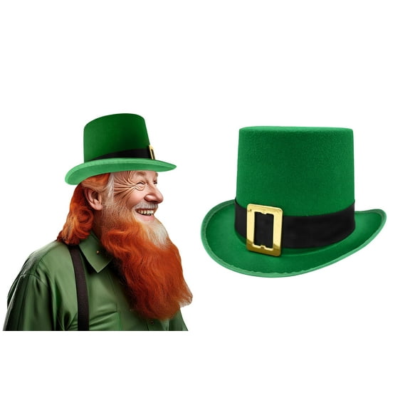 Nicky Bigs Novelties Deluxe St. Patricks Day Green Leprechaun Top Hat Tall Irish Felt Hat with Gold Buckle for Men & Women Costume Accessory for St. Paddys Halloween Christmas Cosplay