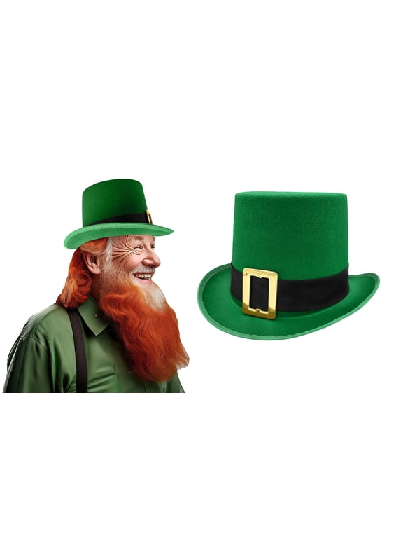 Deluxe St. Patricks Day Green Leprechaun Top Hat Tall Irish Felt Hat with Gold Buckle for Men & Women Costume Accessory for St. Paddys Halloween Christmas Cosplay