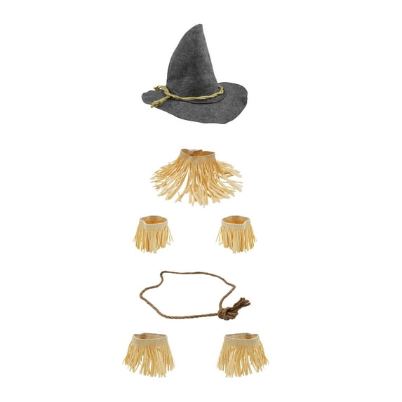 Nicky Bigs Novelties Adult Gray Scarecrow Felt Hat Faux Straw Kit Halloween Costume Accessory Set