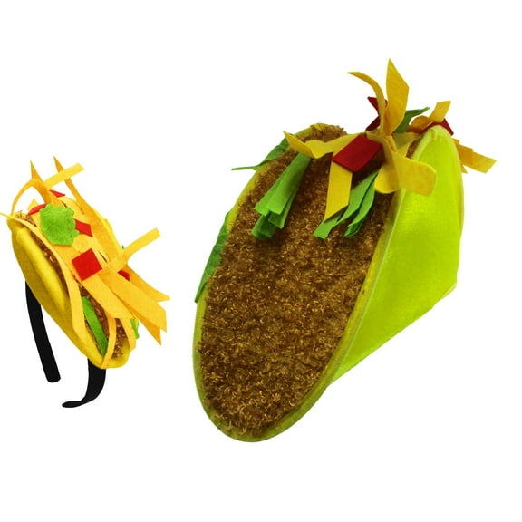 Nicky Bigs Novelties Adult Jumbo Taco Hat Mini Taco Headband Couples Friends Costume Accessory Set, Multi, One Size