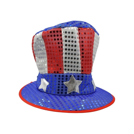 Nicky Bigs Novelties Adult Large Uncle Sam Top Hat Red Silver Blue Sequin Patriotic Costume Accessory