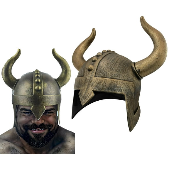 Nicky Bigs Novelties Adult Medieval Viking Helmet With Horns - Halloween, Cosplay Costume Barbarian Helmet - Realistic Warrior Vikings Hat Gear Accessory for Men, Women and Teens, One Size
